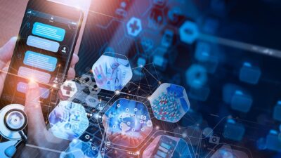 Photo illustration of doctor using medical artificial intelligence chatbot