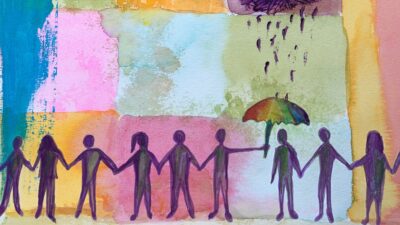 Illustration showing people joining together to protect the vulnerable