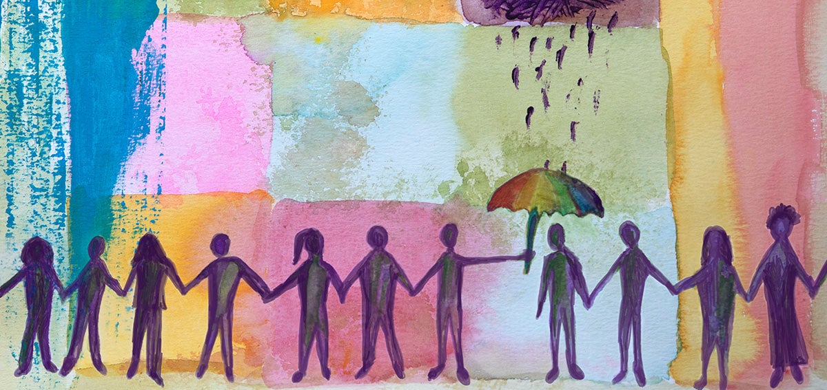 Illustration showing people joining together to protect the vulnerable