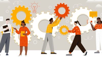 Illustration of a group of people working together