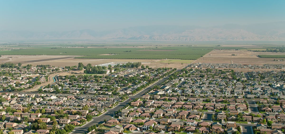 Suburban Bakersfield on a day with poor air quality