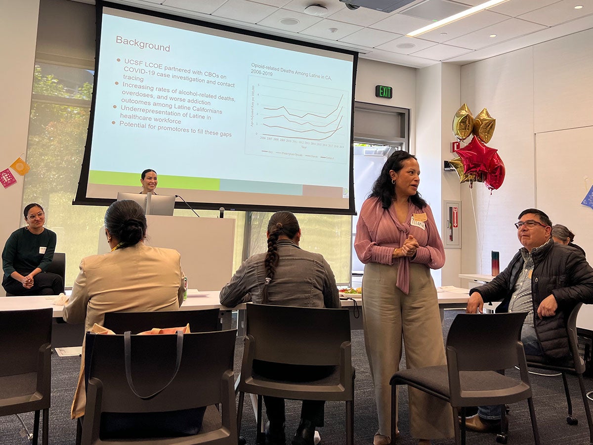 Promotores tackle substance use among San Francisco Latinos/x. Students at a training session.