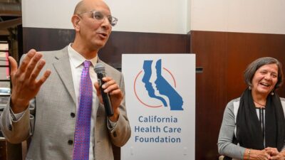 California HHS Secretary appeared at a welcome reception after he was appointed in 2019 and is seen here with CHCF President and CEO Sandra R. Hernandez.