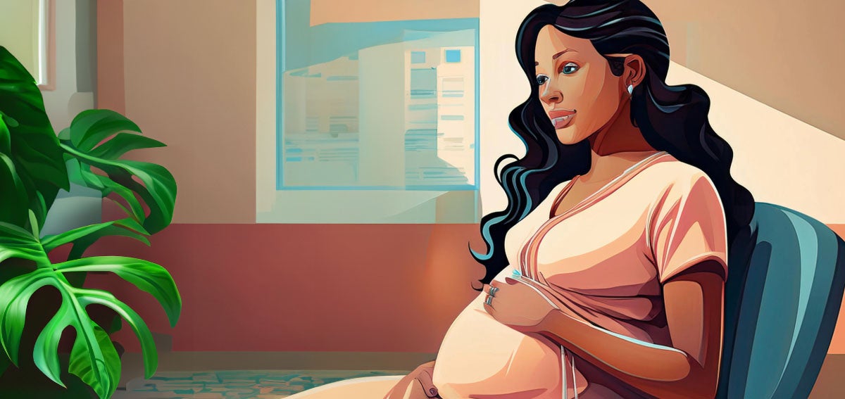 Illustration of pregnant person waiting in medical office