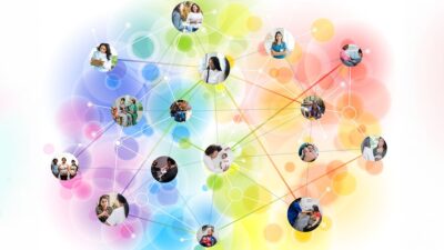 Illustration of a network of Community Health Workers, Doulas and Patients.