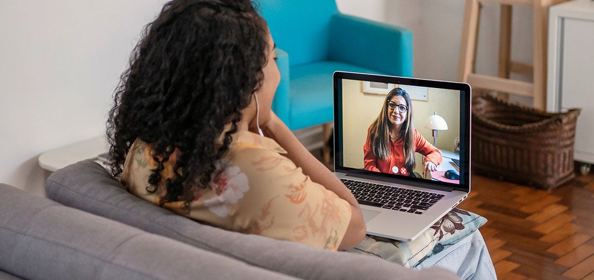 Patient speaking to counselor online.
