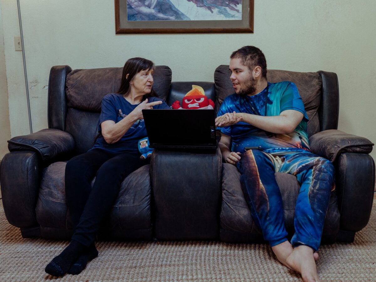 Stephanie Grier and her grandson Alexander discuss the short film he is working on.