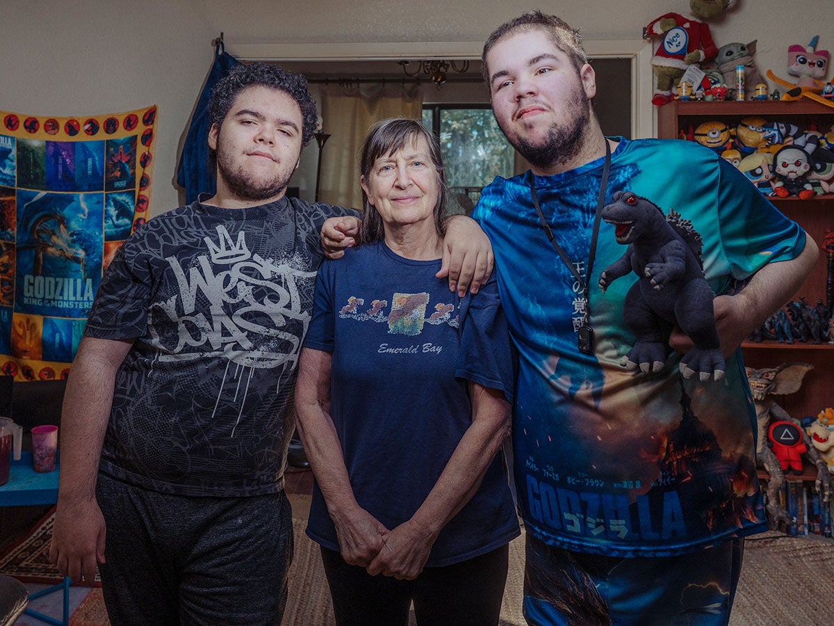 At their home in Colfax, in Placer County, Stephanie Grier provides care to her grandsons Alexander Villano, right, and Michael Villano, left. All are Medi-Cal enrollees.