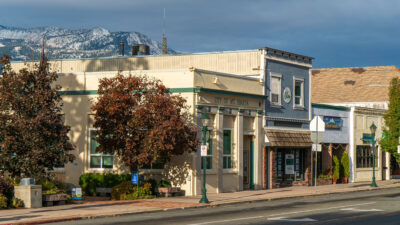 View of a small rural community downtown, the city of Mt. Shasta.