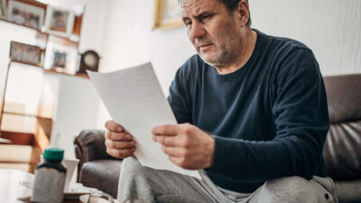 A depressed man reads a letter