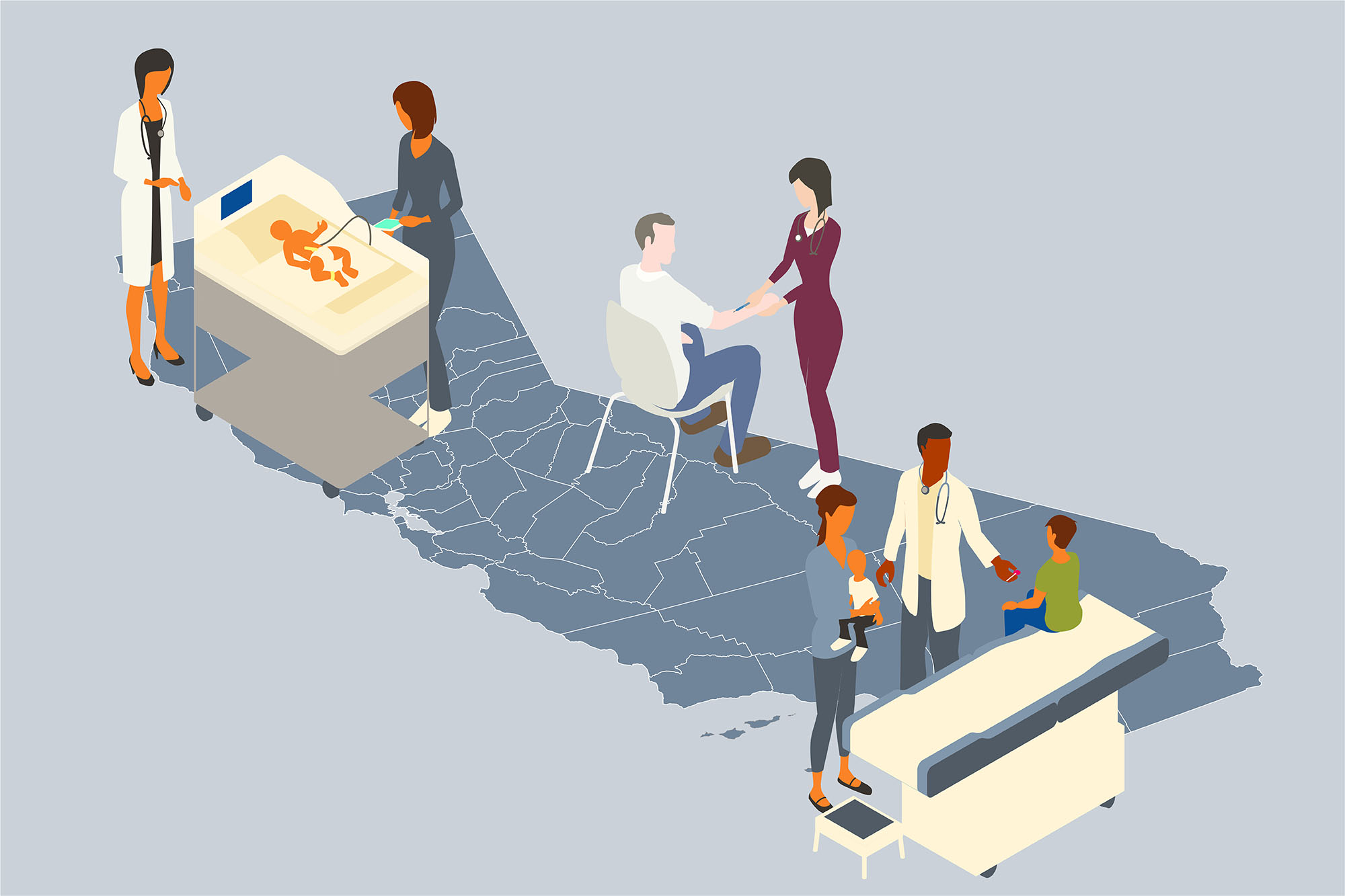 California Counties Map with Doctors and Patients