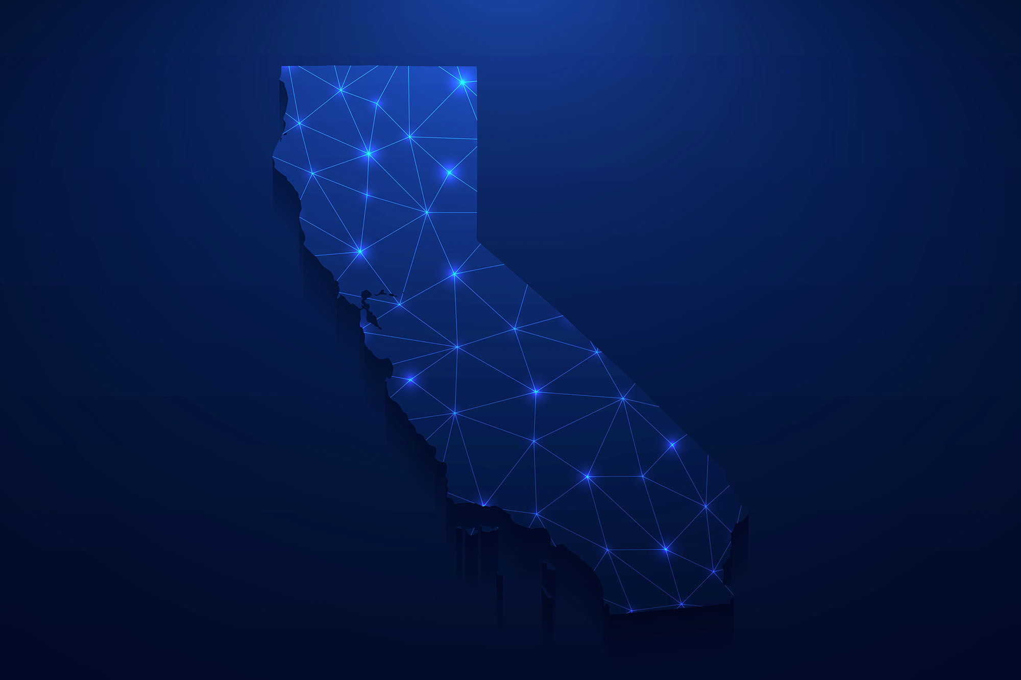 Illustration of a map of California with a network of lights.