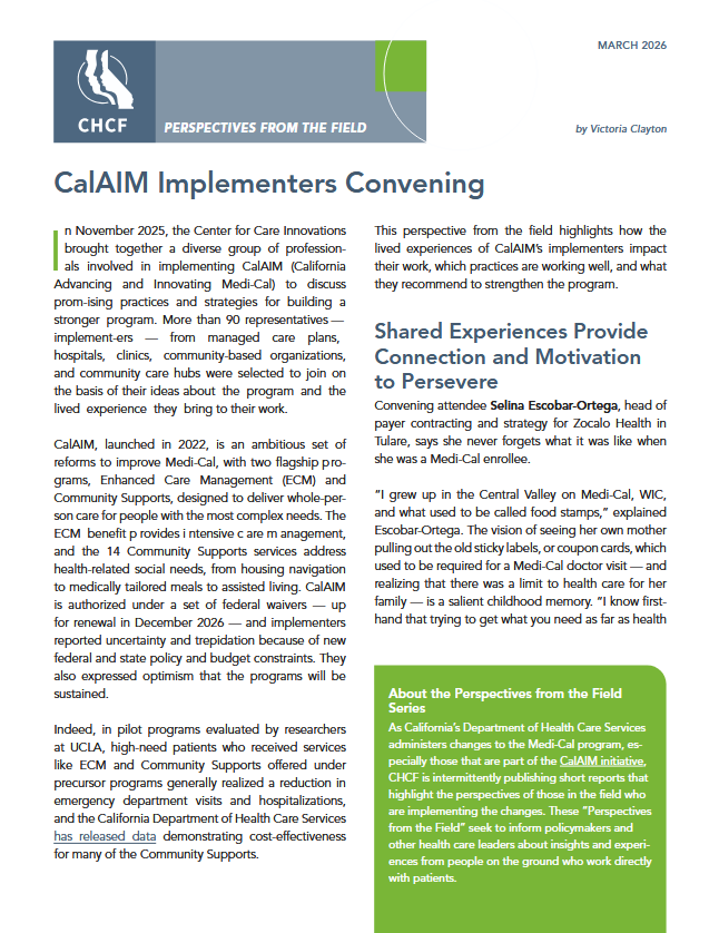 Report Cover for CalAIM Implementers Convening