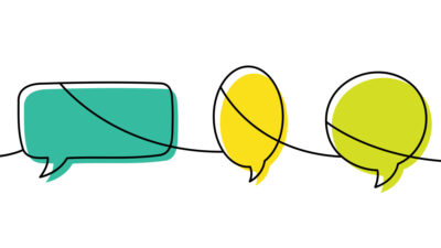 Illustration of three speech bubbles connected by a line