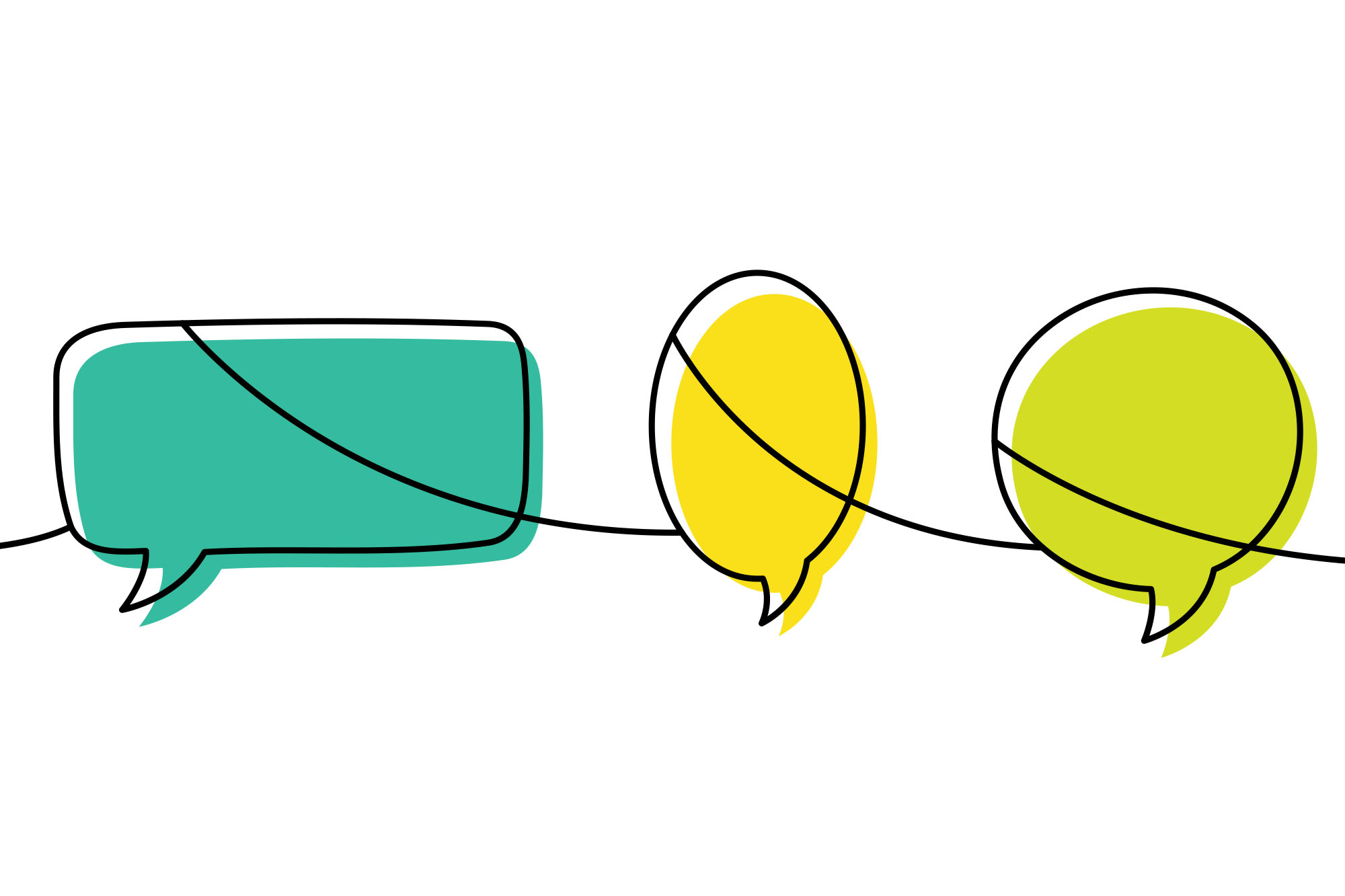 Illustration of three speech bubbles connected by a line