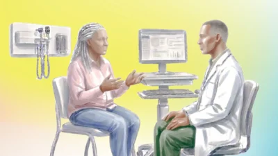 Patient speaks to her doctor. Patient Voice in Health Care