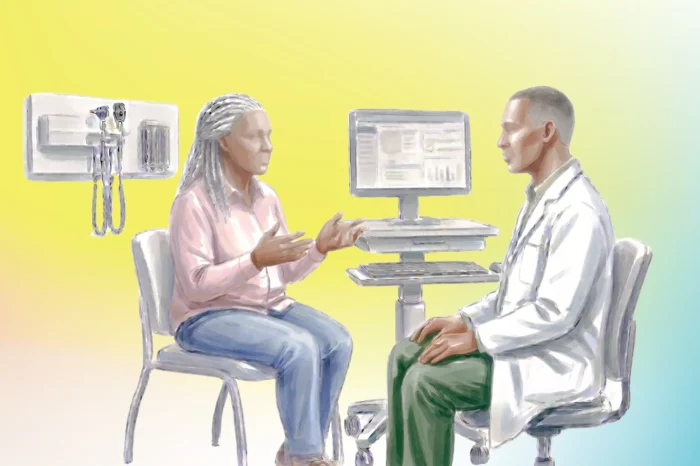 Patient speaks to her doctor. Patient Voice in Health Care